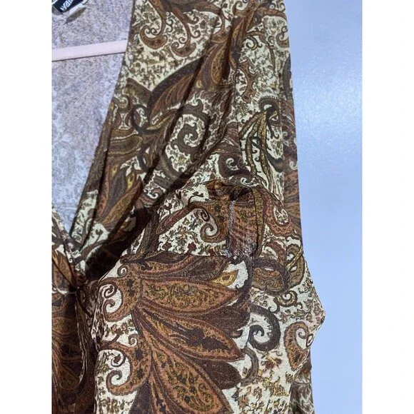 Vtg Bohemian Babydoll Top 18/20 90's Y2K Brown Paisley Fall Prairie Hippie USA - Picture 5 of 13